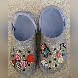 Crocs Classic Glitter Clogs Womens Sz 7/ J5 Comfort Purple Round Toe Slip-On. FL